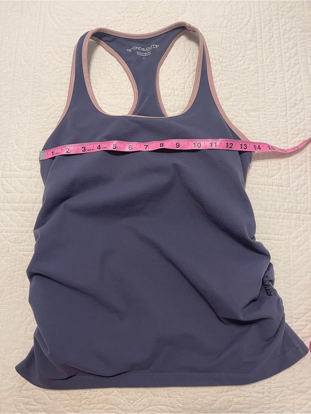 Beyond the bump large Navy Racerback Tank with Pink Trim